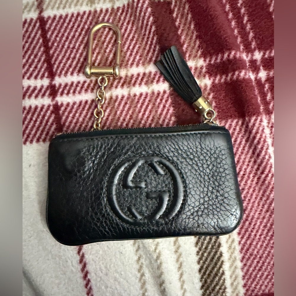 Gucci Black Leather Coin Pouch with Gold Accents